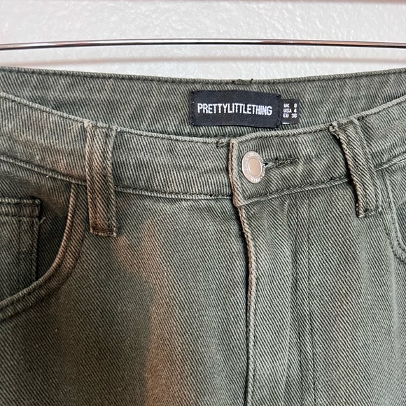 olive khaki raw hem split hem jeans pretty little thing US size 4 - Picture 2 of 4